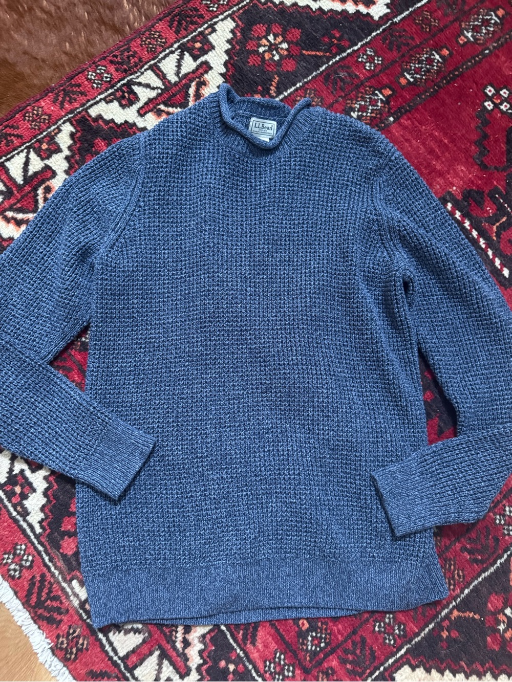 Vintage L.L. Bean Men's Blue Knit Sweater 100% cotton m tall
